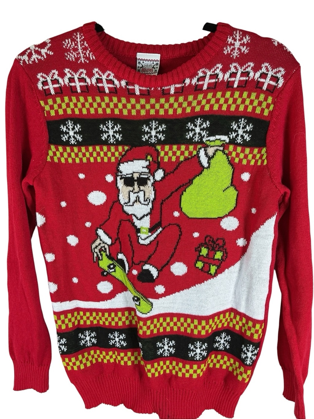 Holiday Christmas Sweater Santa skateboarding Large New
